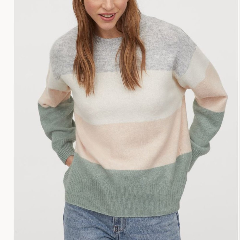 H&M Fine-Knit Sweater Sage Green Colorblock